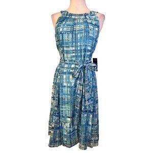 Chaps Ralph Lauren Dress 14 Blue White A Line Sleeveless Summer Flowy NEW